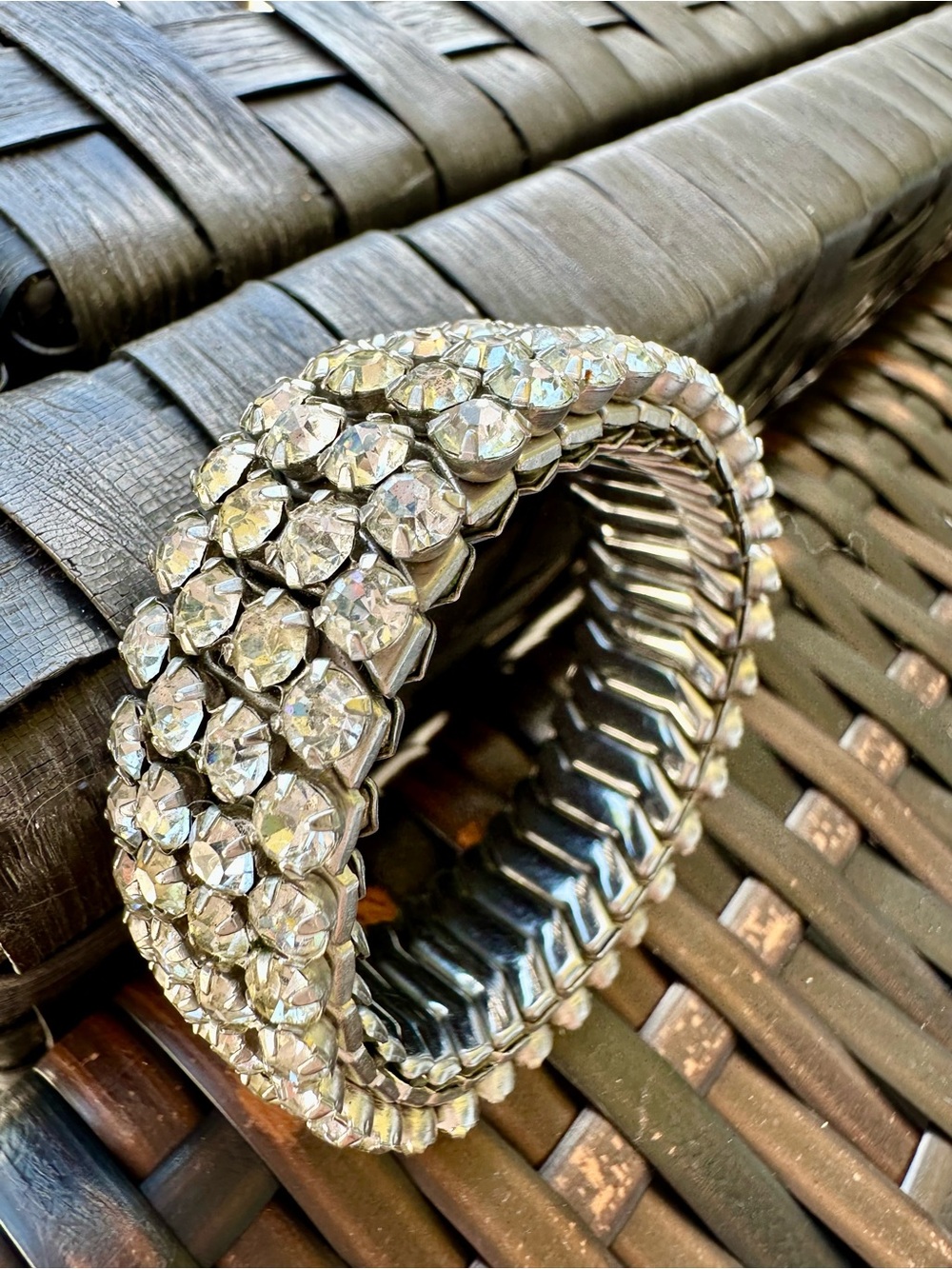 Vintage Expandable Rhinestone Bracelet 4 Rows - Picture 6 of 6